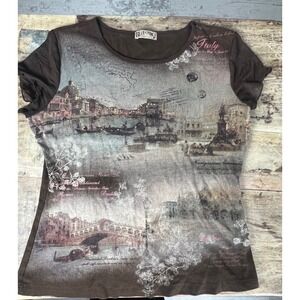 Y2K Blue Canyon Brown Tee Beaded Venice Italy Tee